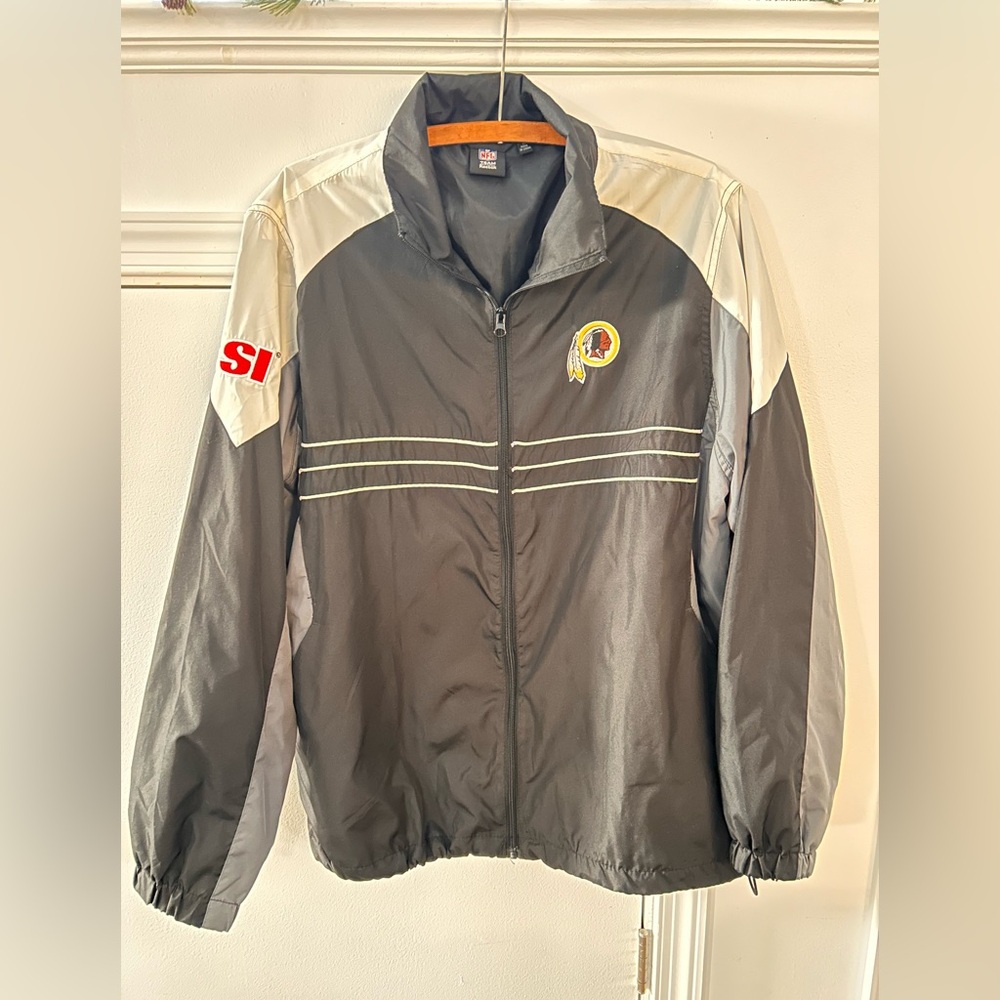 Washington Redskins Jacket Mens L Black Gray NFL Football Reebok Windbreaker SI